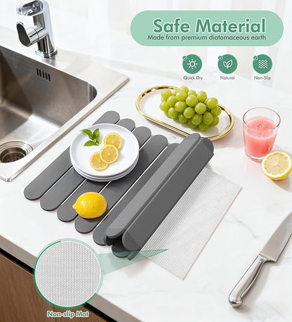 Large Stone Dish Drying Mat for Kitchen Counter, Quick Dry Diatomaceous Earth - Image 3