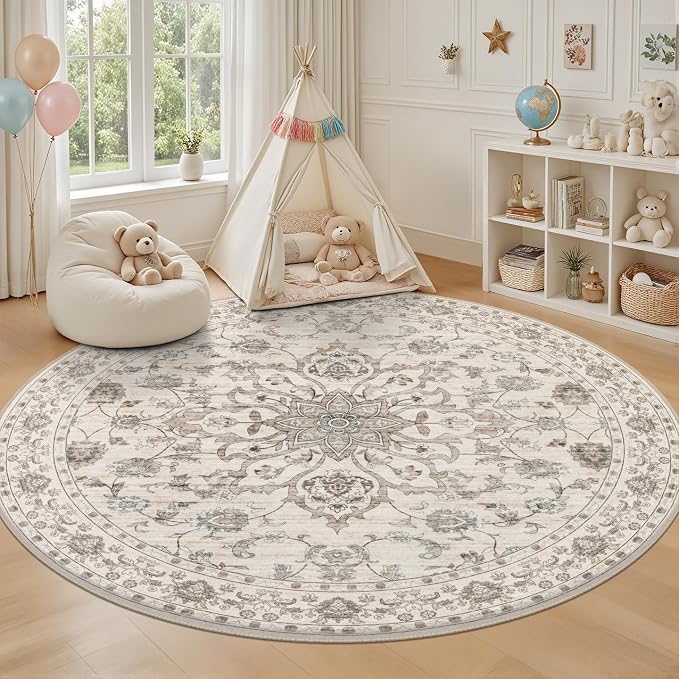 Round Area Rug for Living Room: 6ft Washable Vintage Boho Soft Thin Circle Rug - Image 5