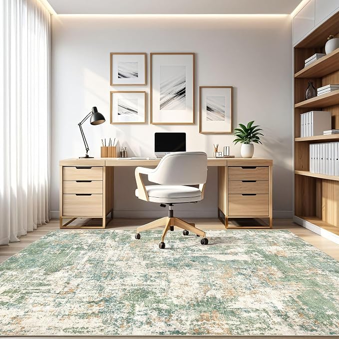 12x18 Area Rug Living Room: Washable Large Abstract Soft Green Rug Stain - Image 8