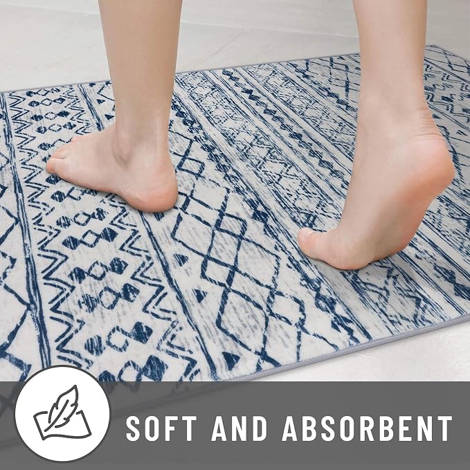 KUTA Moroccan Washable Hallway Runner Rug, 2x8 Non-Slip Vintage Blue White Boho - Image 7