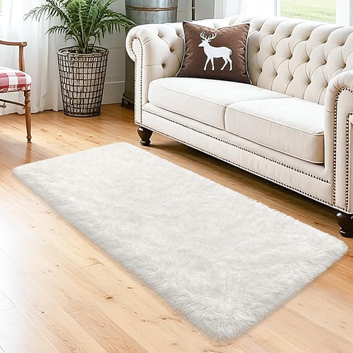 2x5 Feet White Soft Runner Rug for Bedroom Bedside, Fluffy Washable Runner - Image 2