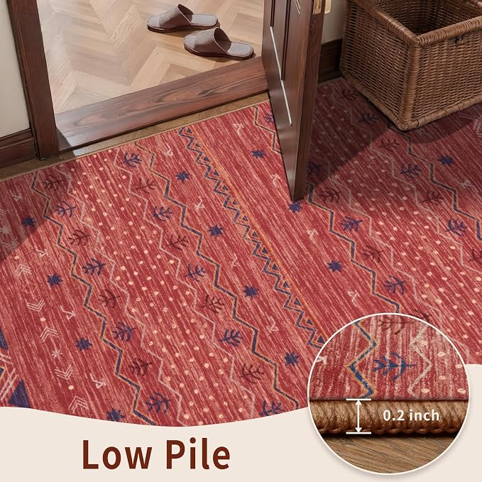 SERISSA 3x5 Area Rugs for Living Room, Washable Non-Slip Red Ochre Small Boho - Image 7