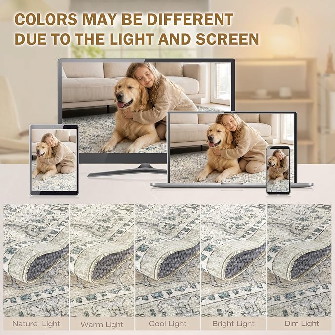 cotiled 8x10 Area Rug Machine Washable Vintage Carpet - Image 8