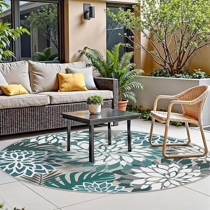 Colorful 6FT Outdoor Round Area Rug Washable Rugs Multicolored Patio Rug - Image 2