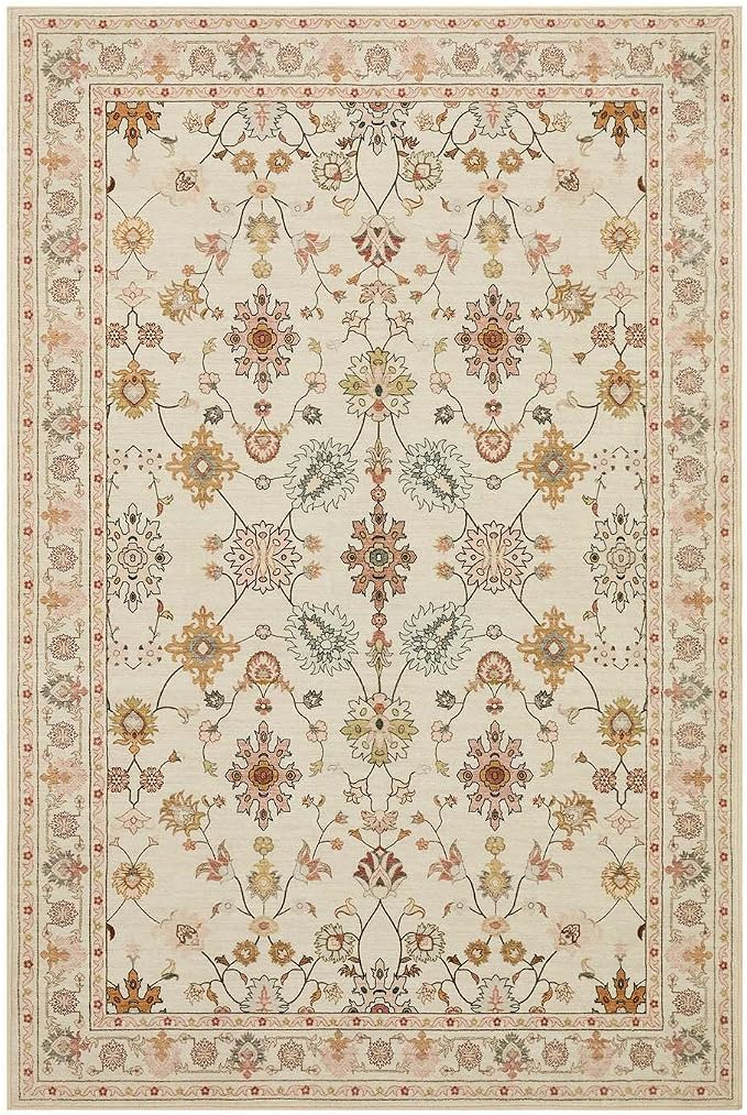 Rugxara Floral Rug for Living Room Bedroom, 4x6 Washable Rug, Vintage Boho Area - Image 9