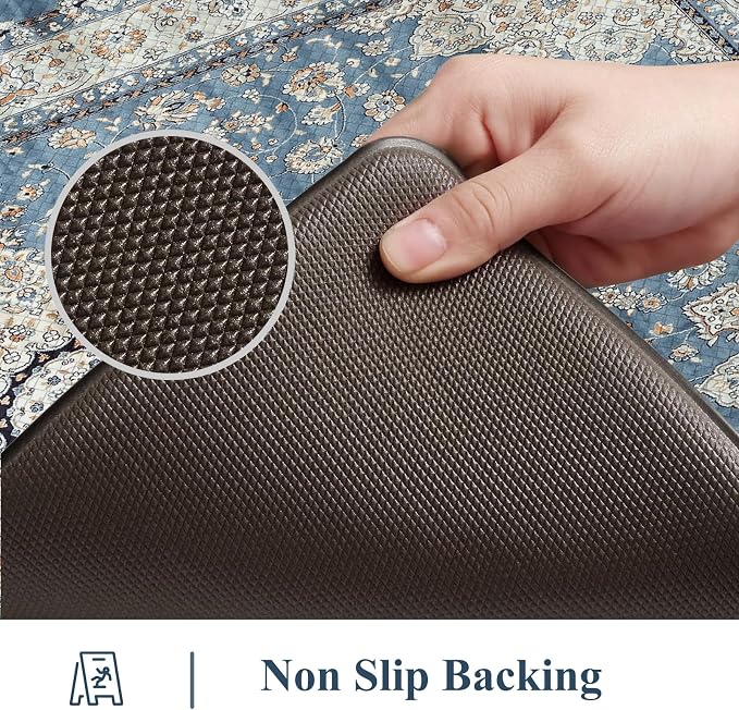 Collive Boho Blue Kitchen Mats Cushioned Anti Fatigue Mats, Non-Slip Kitchen - Image 4