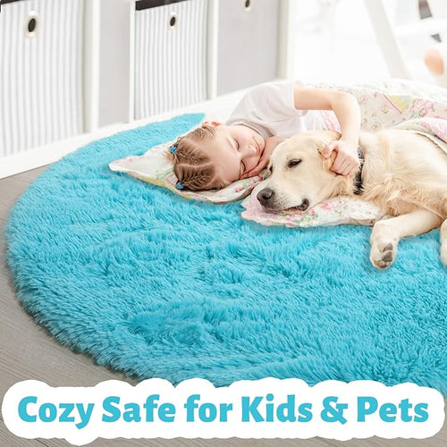 Amdrebio Blue Soft Round Rugs 4Ft - Image 2