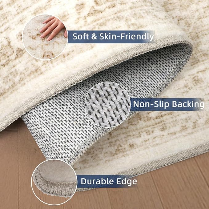 Kitchen Runners Rug 2.5x8 with Non-Slip Backing, Vintage Washable Runner Rugs - Image 3