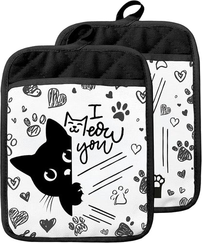 Funny Black Cat Pot Holders by Unknown