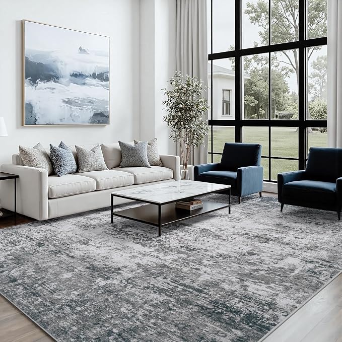 Area Rug 6x9 Living Room Rug Washable: No-Slip Abstract Soft Thin Large Gray - Image 4