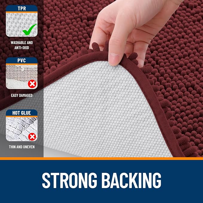 OLANLY Large Bathroom Rugs 59x35, Soft Absorbent Chenille Bath Rugs, Rubber - Image 6