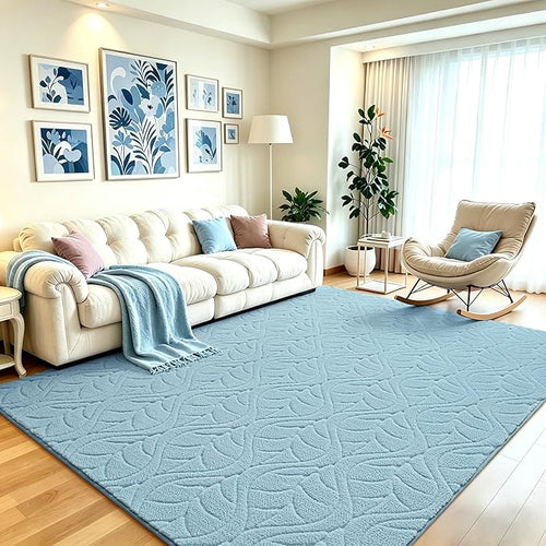 6x9 Blue Washable Area Rug for Bedroom Living Room, Leaf Geometric Patter Shag by VisittheFlagover
