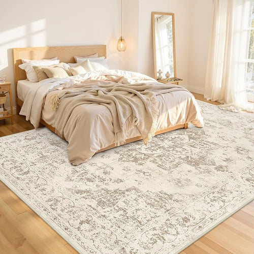 10x14 Area Rug for Living Room: Vintage Boho Neutral Washable Rug Indoor Soft - Image 2