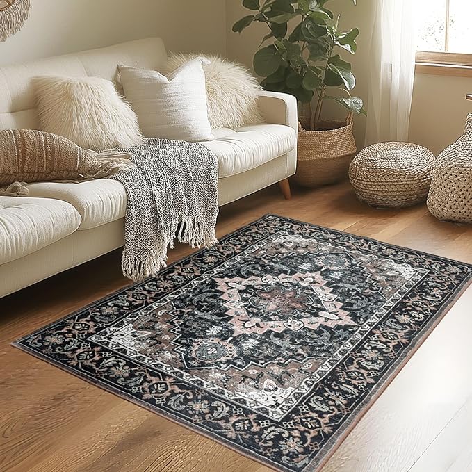 Lessymo 3 x 5 Area Rugs for Living Room, Machine Washable Area Rugs Boho Faux by Lessymo