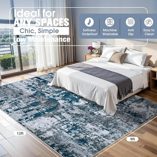 9x12 Area Rugs for Living Room Rug Washable: Abstract Large Rug for Dining Room - Image 2