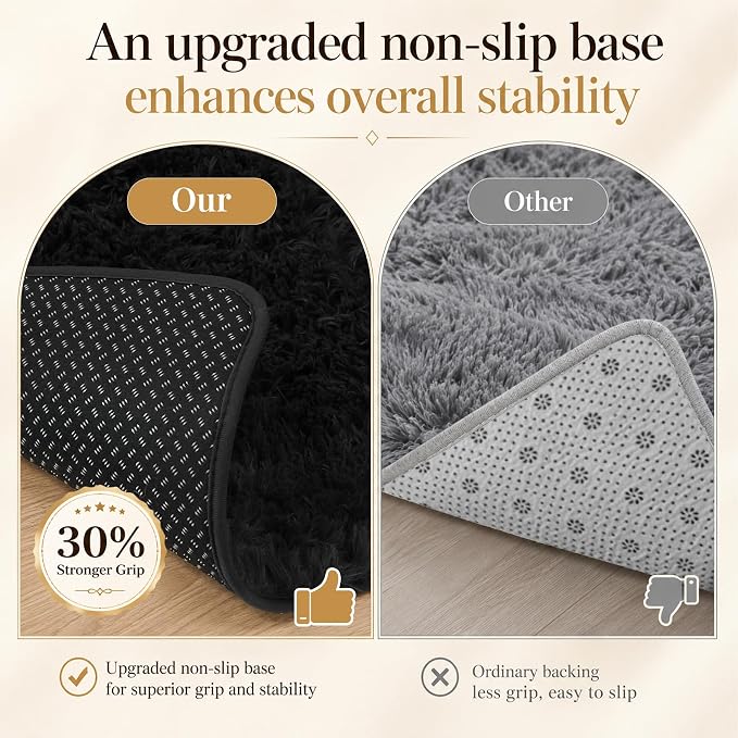 Area Rug for Living Room Bedroom: 4x6 Black Soft Fluffy Shag Upgrade Non-Slip - Image 6