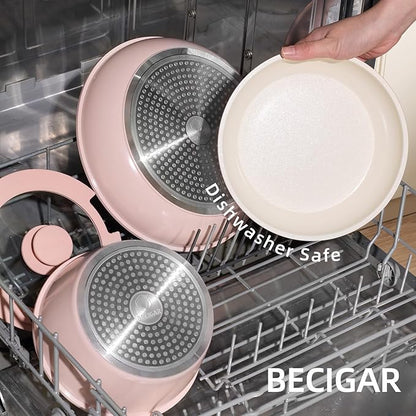BECIGAR 8PCS Ceramic Cookware, Nonstick Ceramic Pan, Removable Handle Pots and - Image 6