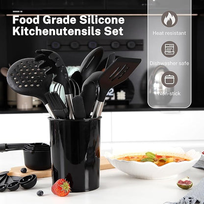 QMVESS Silicone Cooking Utensils Set, 446°F Heat Resistant Spatula, Spoons Set - Image 7