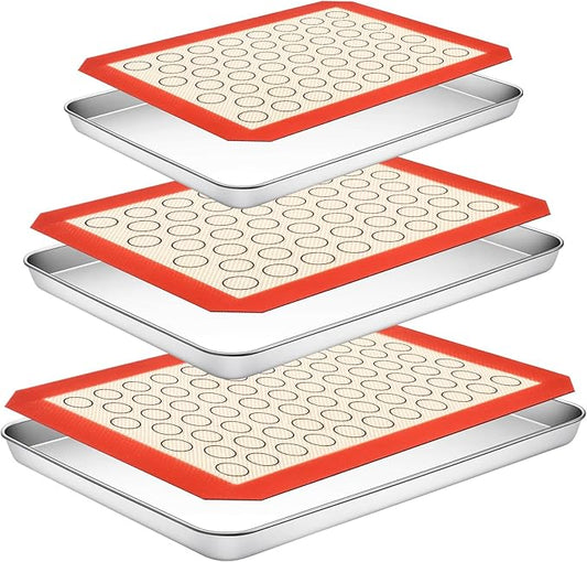 Baking Sheet with Silicone Baking Mat Set, CEKEE Stainless Steel Baking Sheet by CEKEEBakingEasilyHappily