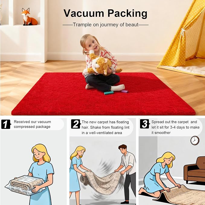 Red Rugs for Bedroom, 4x6 Fluffy Area Rugs for Living Room, Small Fuzzy Shag - Image 5