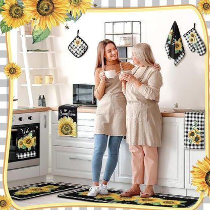 Fourluoo 10 Pcs Sunflower Kitchen Decor 4 White and Black Buffalo Plaid Kitchen - Image 2