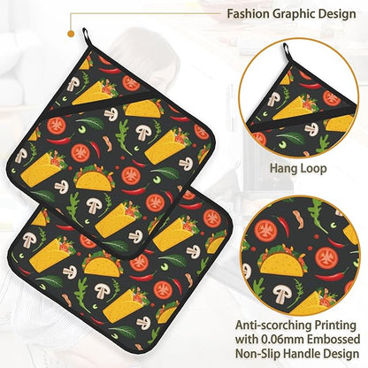 Cartoon Burrito Taco Hot Pepper Pot Holder Set of 2, Heat Resistant Potholders - Image 4