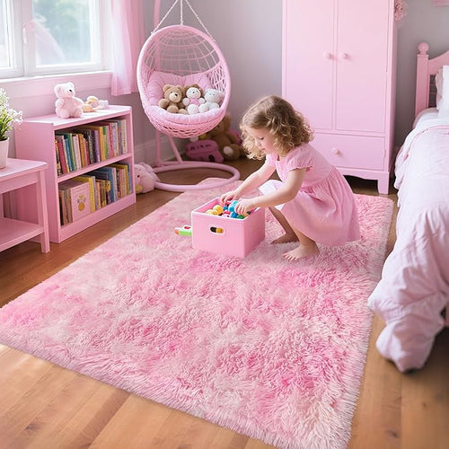 3x5 Fluffy Pink Rugs for Bedroom Girls, Soft Pink Fuzzy Rug for Girls Kids Baby by TENNOLA