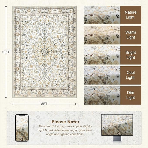 8x10 Area Rugs for Living Room: Washable Rug Soft Vintage Boho Carpet Indoor - Image 2