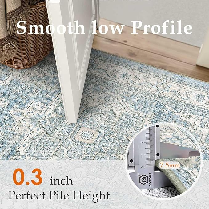 2x8 Washable Vintage Runner Rug Blue Oriental Hallway Kitchen Throw Rug Neutral - Image 5