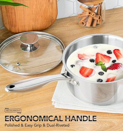 MICHELANGELO Stainless Steel Saucepan Set 1Qt & 2Qt, 18/10 Stainless Steel Pot - Image 4
