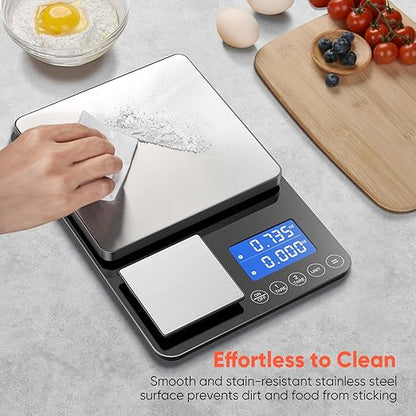 0.001 oz / 33 lb Dual Platform Kitchen Scale, Digital Food Scale with Two Precision Surfaces, LCD Display, 7 Units, Tare & Accumulation Functions – Perfect for Baking, Sourdough, and Cooking