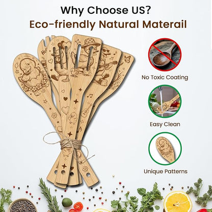 CUTHOLLOW 6PCS Funny Duck Wooden Kitchen Cooking Utensil Set, 11.9in Non Toxic - Image 3