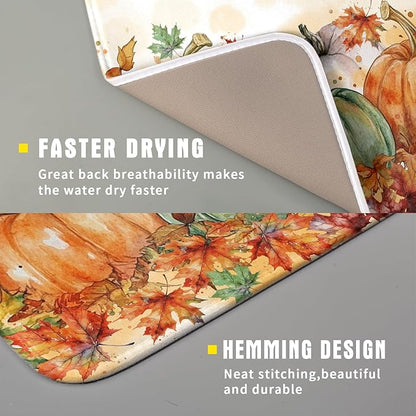 Fall Dish Drying Mat for Kitchen Counter 16×18 Inch Orange Pumpkin Drainer Pad - Image 3
