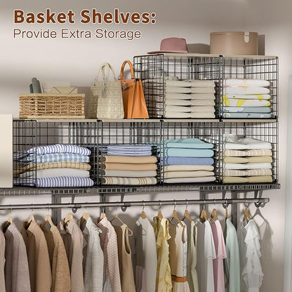 Hencawima 6 Pack Stackable Closet Organizers and Storage Basket, Closet Shelves - Image 4