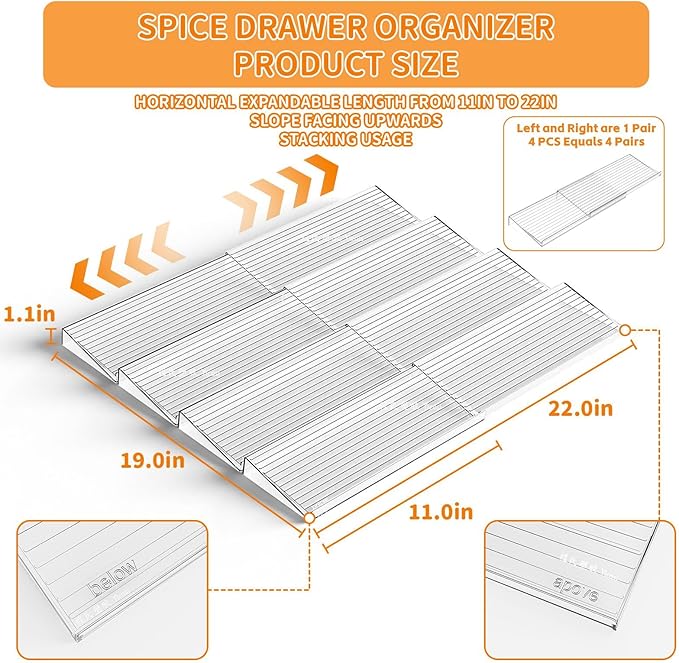 Yieach 8 Pack Adjustable In Drawer Spice Organizer - Image 3