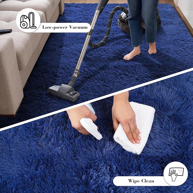 Blue Fluffy Rug Shag Area Rug, 9x12 Area Rugs - Image 5