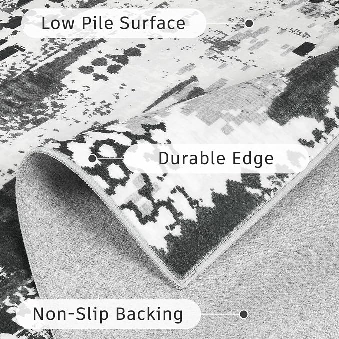 DCX Abstract Area Rug 5x7, Washable Black Modern Rug - Image 5