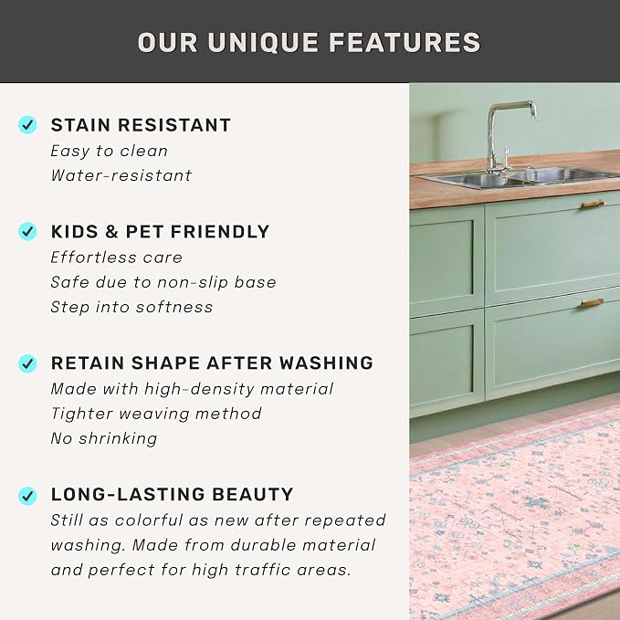 Washable Pink and Blue 8x10 Oushak Rugs - Image 7