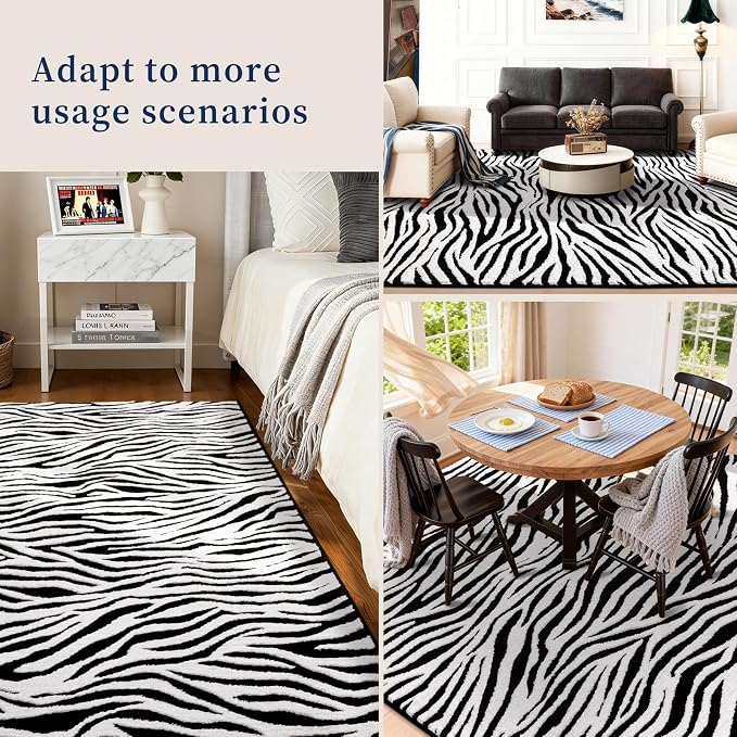YIHOUSE 6×9 Ft Area Rugs, Washable Plush Soft Zebra Print Carpet, Non-Slip - Image 3
