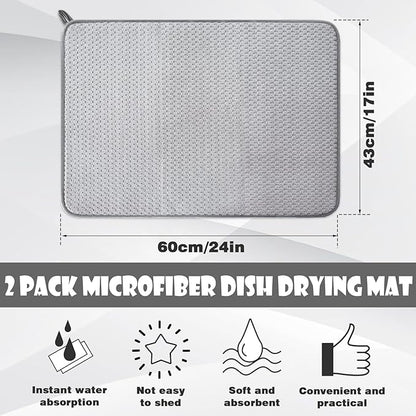 2 Pack Microfiber Dish Drying Mat, 24 x 17 inch Super Absorbent Drying Pad - Image 2
