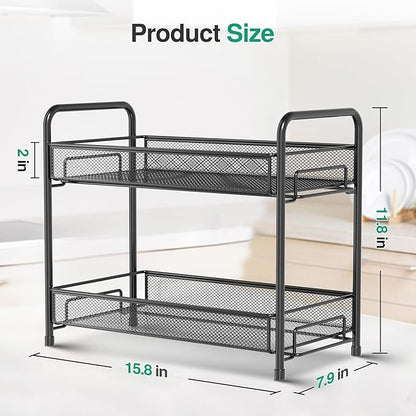 Spice Rack Organizer for Countertop 2 Pack, 2-Tier Counter Foldable Metal - Image 2