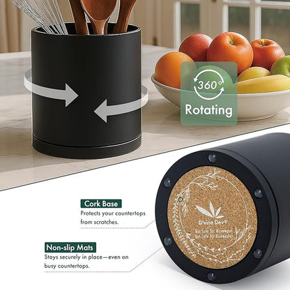 D'vine Dev 360° Rotating Utensil Holder – 7.2" Kitchen Utensil Crock - Image 4