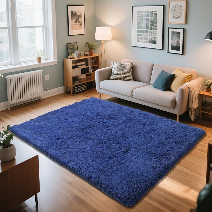 Blue Fluffy Rug Shag Area Rug, 4x6 Area Rugs by Yongyangjuxi