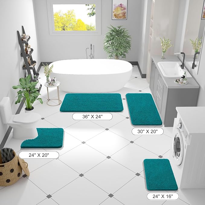 OLANLY Bathroom Runner Rugs 44x24, Soft Absorbent Chenille Bath Rugs, Rubber - Image 2