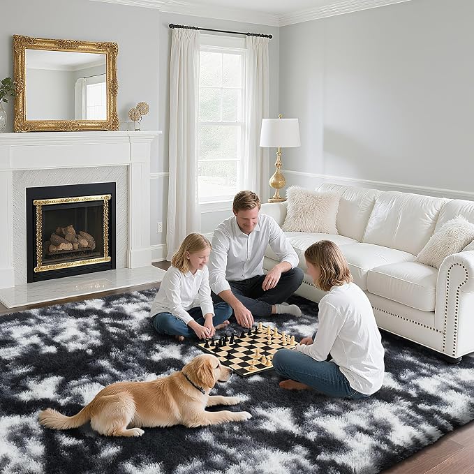 yongyangjuxin Fluffy Rug Shag Area Rug, Mottling Black 8x10 Area Rugs - Image 4