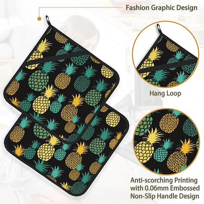 Tropical Pineapples Pot Holder Set of 2, Heat Resistant Potholders Oven Hot Pads - Image 4