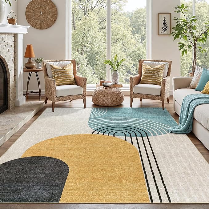 DCX Machine Washable Area Rug 9x12, Mid Century Modern Non Slip Stain Resistant - Image 5