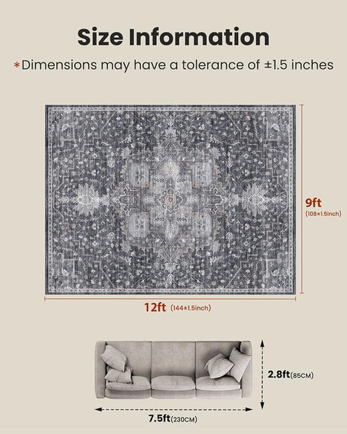 AMADA HOMEFURNISHING 9x12 Washable Area Rug, Low-Profile Large Area Rug - Image 2