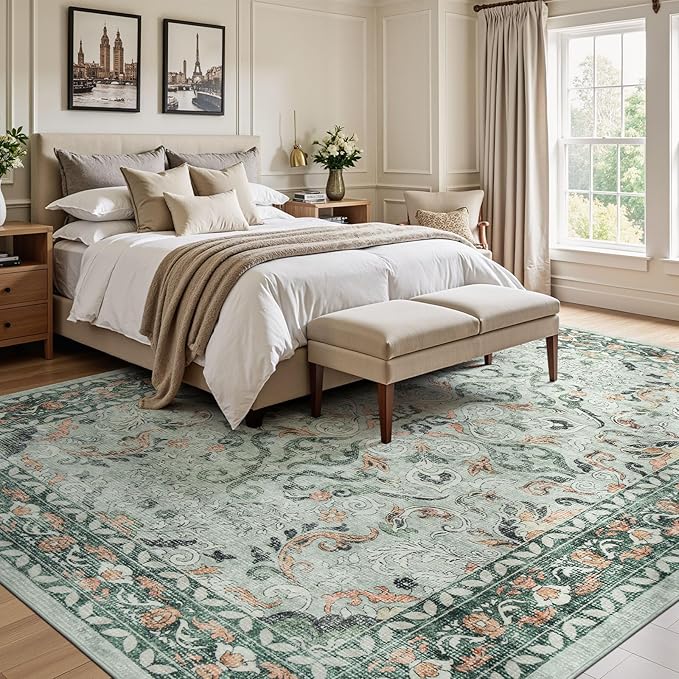 Lofus 9x12 Area Rug for Living Room, Sage Green Washable Area Rugs - Image 2