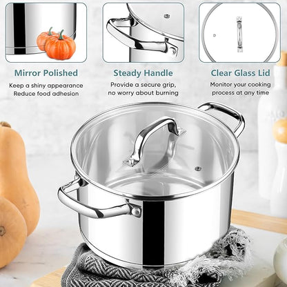 E-far 4 Quart Stock Pot with Lid, Stainless Steel Stockpot - Image 5